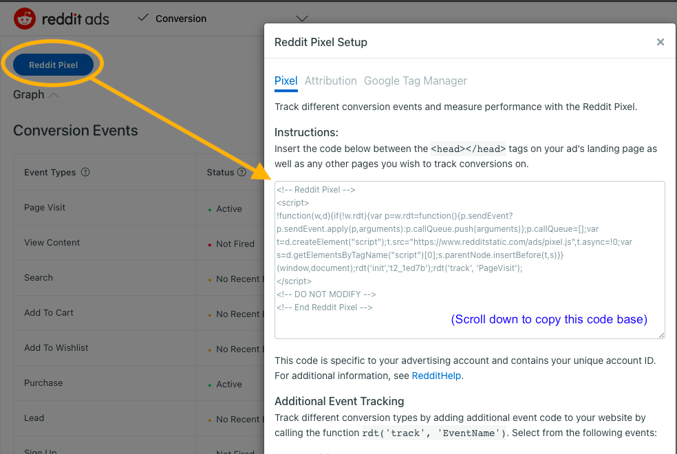 Get your Reddit Pixel base code