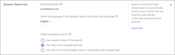 Dynamic Search Ads section