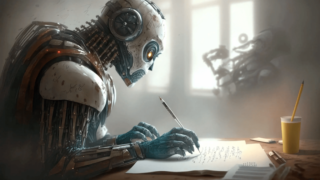 robot writing on page 
