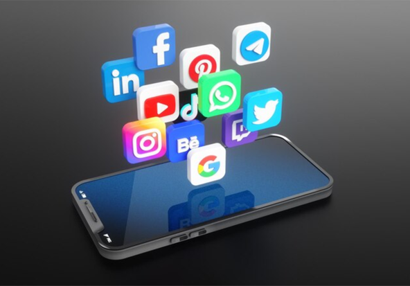 Social Media Platforms logos on sell phone